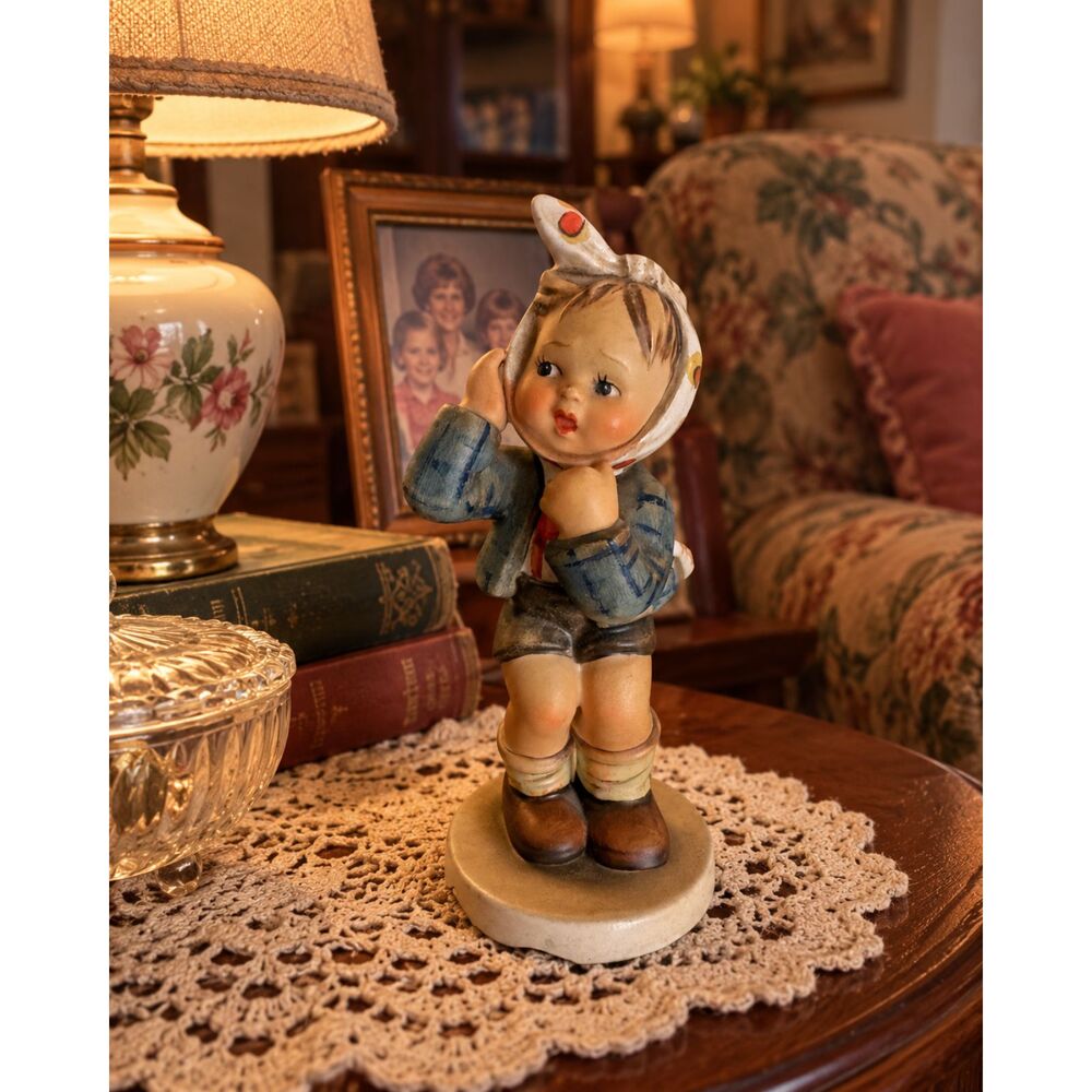Vintage Goebel West Germany Child Figurine Bunny Hood Blue Jacket 5.5"